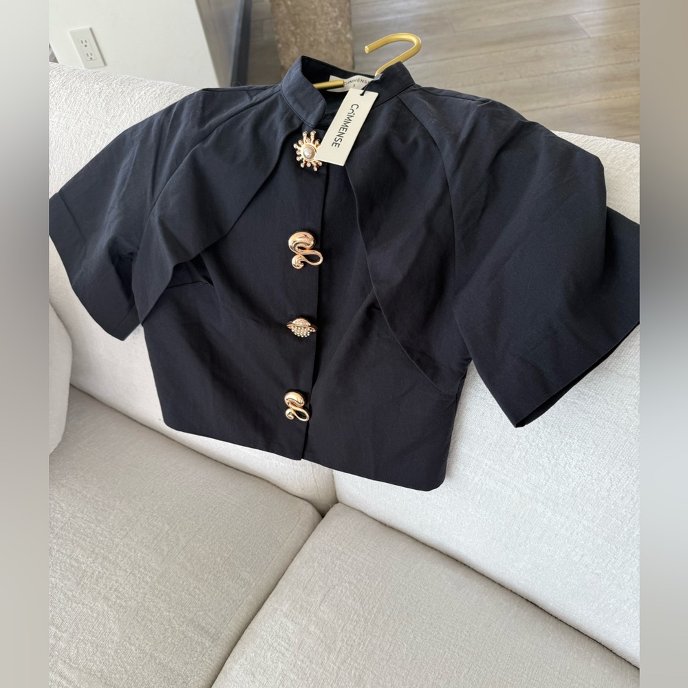 COMMENCE , Elegant Black crop  Women's Top with metal buttons NWT - Picture 7 of 11